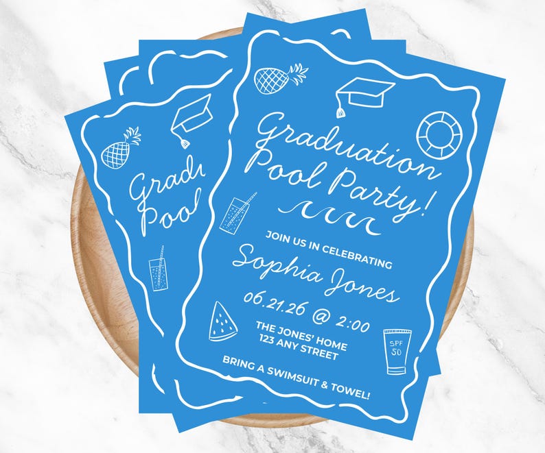Graduation Pool Party Invitation – Custom Grad Pool Party Invite ...