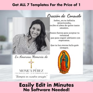 Spanish Funeral Prayer Card – Editable Catholic Memorial Card Template – Printable In Loving Memory Canva Obituary – Get 7 Free Templates!