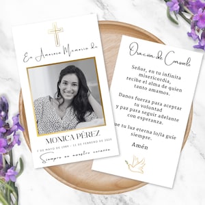 Tarjeta de oración fúnebre en español – Plantilla editable en memoria de un ser querido – Tarjeta conmemorativa religiosa de último minuto – Descarga imprimible en español