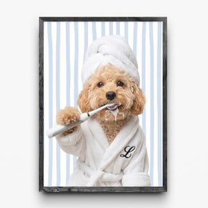 Funny Dog Bathroom Art: Coastal Stripes