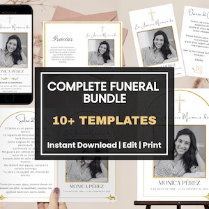 Spanish Funeral Template Bundle – Editable Canva Set with Programa de Funeral, Tarjeta de Oración, Invitación & More – Instant Download