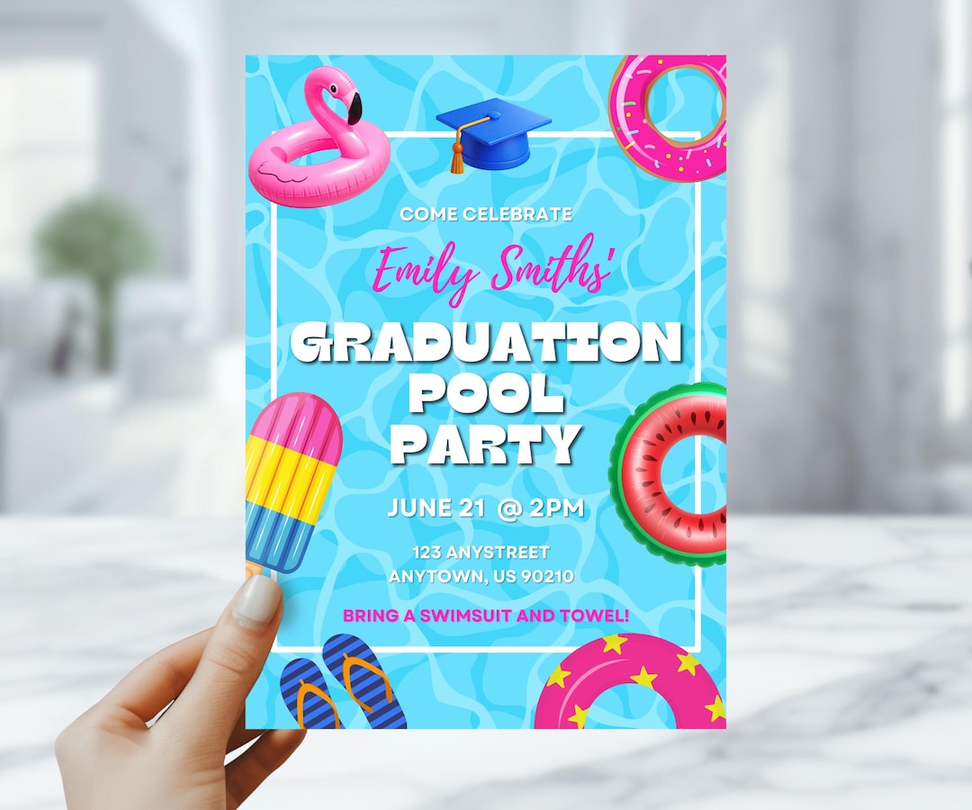 Custom Graduation Pool Party Invitation – 2 Sided Personalized Grad ...