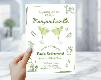 Margarita Retirement Invitation – “Off the Clock” Party Invite – Custom Tropical New Retiree Invite