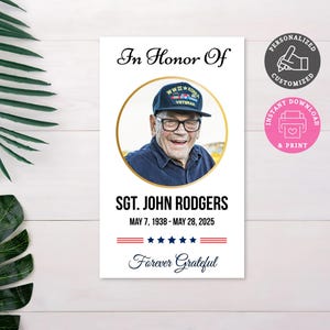 Military Funeral Prayer Card – Editable Veteran Memorial Template – Printable In Loving Memory Keepsake – Instant Patriotic Canva Download