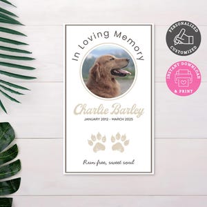 Gebedskaart voor hondenbegrafenis – bewerkbare aandenken huisdier – afdrukbaar in Loving Memory-sjabloon – Instant Canva downloaden