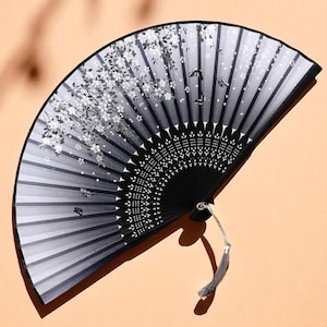Elegant Bamboo Folding Fan for Dance, Weddings & Hanfu | Chinoiserie Tassel Hand Fan • Lightweight Student Gift, Summer Cooling