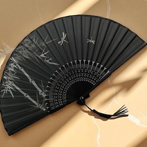 Dragonfly Bamboo Folding Hand Fan | Japanese Bamboo Print Fan for Weddings, Cultural Events, Minimalist Outfits & Zen Gift Ideas