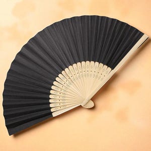 Handmade Bamboo Fan for Travel Use | Minimalist Black Folding Fan with Printed Fabric Design | Elegant Gift for Women