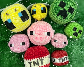 Minecraft-Inspired Crochet Pattern - Amigurumi Blocky Creeper, Pickaxe, and More