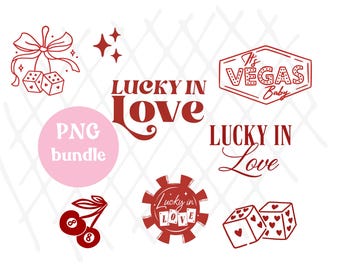 Vegas Bachelorette PNG-paket Rosa röd, Casino Bachelorette Party, Las Vegas Bach Weekend-resplan Lucky In Love Clipart körsbär tärningar typsnitt