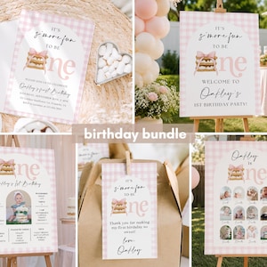 Girl S'mores Birthday Birthday Bundle, Smore Fun to be One Invitation Pink Backyard Camping Party Fall Camp Campfire 1st First Welcome decor