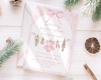 Pink Nutcracker Ballet Invitation Tutu, 1st 2nd 3rd 4th 5th Birthday Invite Christmas Sugar Plum one girl winter ballerina dance twirl First