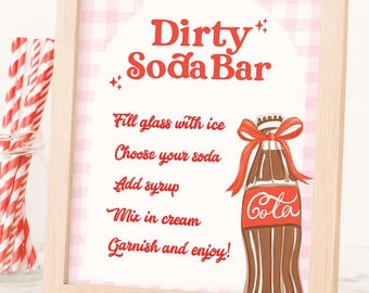 Dirty Soda Bar Schild, She's Ready to Pop Baby Shower, Party Schild Soda Bar Anleitung Anfahrt Cola Junge Mädchen Bogen Themenparty, Decor Pink