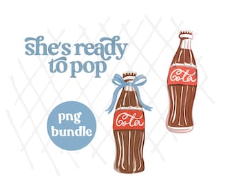 Blue She's Ready to Pop Baby Shower PNG, Font Soda Pop Shop Theme Party Clipart, DIY decor invites Gingham Plaid, Red Retro, Cola Boy