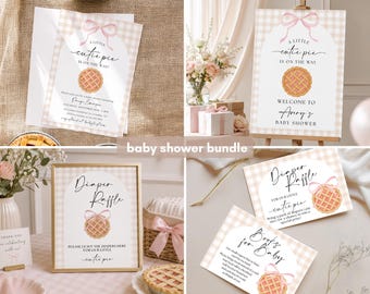 Cutie Pie Is on the way Baby Shower Invitation, Bundle Pumpkin Fall Autumn pink girl Party Invite Bows Brunch Gingham Sweetie Pie welcome