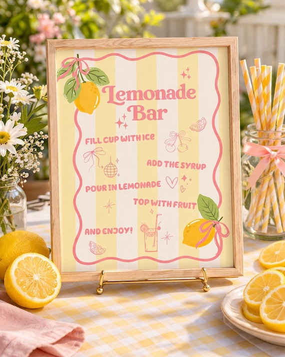 Lemonade bar sign, digital download editable, Freshly Graduated Party, High school graduation pink lemonade birthday party girls directions