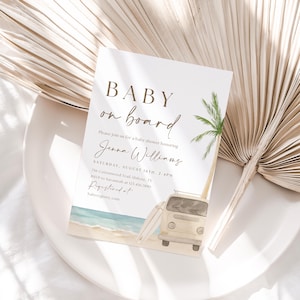 Baby on Board Invitation, Surf Beach Baby Shower Surfing Invitation Template, Summer Baby Shower, Printable Invite, Boho Gender Neutral