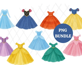 Princess Dresses PNG Cliparts, Birthday Invitations Decor Invites T-shirts Parks Shirts, princesses Mermaid crowns girl watercolor tiara
