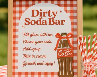 Dirty Soda Bar Schild, She's Ready to Pop Baby Shower, Party Schild Soda Bar Anleitung Anfahrt Cola Junge Mädchen Bogen Themenparty, Decor Red