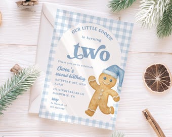 Our little cookie is turning two, gingerbread man invite, Christmas Two SWEET invitation, Winter boy 2nd second birthday, Oh snap December
