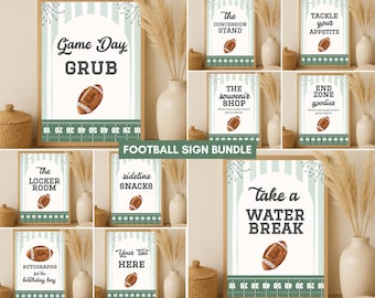 Football Party Signs, Set of 10 Football Birthday Posters, First Year Down, Printable Digital 8x10, Food Signs, Green Boy 1st Birthday sport