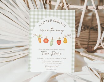 Little Sprout Baby Shower Invite, Locally Grown Invitation Sprinkle, Garden Gender Neutral Farmers Market Homegrown, Girl Boy Summer Party