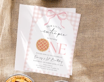 Cutie Pie First Birthday Invitation, Sweetie Pie 1st Birthday Invitation Printable, Fall Birthday, Autumn Pie Themed Party One Pink Girl