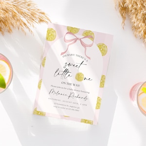 Pink Lemonade Baby Shower Invitation Citrus Baby Girl Invite Editable Summer Baby Shower Template Floral Lemon Baby Invite Instant Download