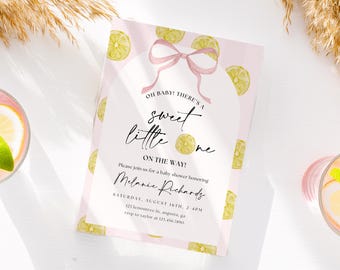 Pink Lemonade Baby Shower Invitation Citrus Baby Girl Invite Editable Summer Baby Shower Template Floral Lemon Baby Invite Instant Download