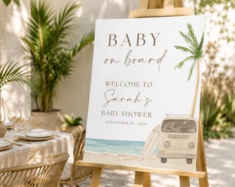 Baby on Board Welcome Sign, Surf Beach Baby Shower Surfing Decor Template, Summer Baby Shower, Printable Invite, Boho Gender Neutral Poster