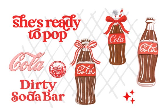 She's Ready to Pop Baby Shower PNG, Font Soda Theme Party Clipart, DIY decor Retro, Cola Boy Girl holiday festive christmas red white stripe