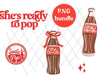 She's Ready to Pop Baby Shower PNG, Font Soda Pop Shop Theme Party Clipart, DIY decor invites Gingham Plaid, Pink Red Retro, Cola Boy Girl