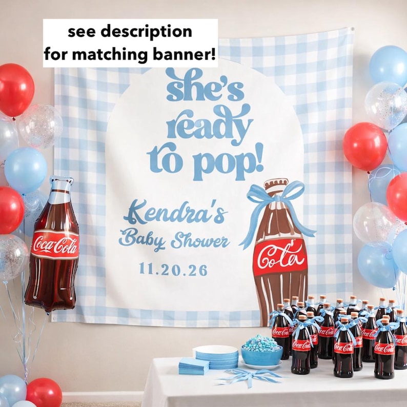 Blue Dirty Soda Bar Sign, She's Ready to Pop Baby Shower, Party Sign Soda Bar Instructions Directions Cola Boy Bow Theme Party, Decor image 3