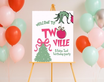 Pink Welcome to TwoVille, Guess Who is Turning Two Welcome sign, Download Girl 2 decor Holiday 2nd birthday poster decorations Christmas