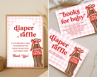 She's Ready to Pop Baby Shower Books for Baby, Diaper and Wipe Raffle decor Party Soda, Cola Boy Girl Bow Theme Party, Pink red decorations