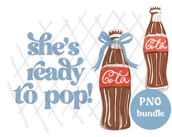 Blue She's Ready to Pop Baby Shower PNG, Font Soda Pop Shop Theme Party Clipart, DIY decor invites Gingham Plaid, Red Retro, Cola Boy