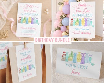 Four ever a princess Birthday Bundle, Royal Pink Dress up Party invitation, watercolor Invite four-ever Tiara Crowns Dresses Costume Pink