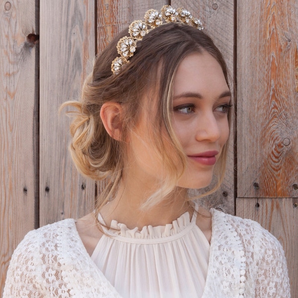 Gold Wedding Headpiece - Gold-tone Bridal Headpiece with Crystals - Gold Tiara - Vintage Style Wedding tiara - 1930s Wedding Dress