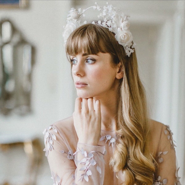 Floral Halo Crown - As worn by Kat Dennings for her wedding - Romantic Bridal Statement Headpiece