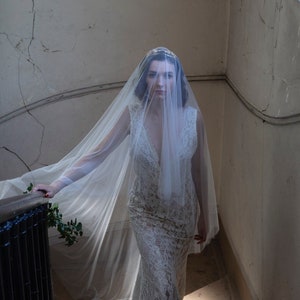 Wedding Veil and Vintage Tiara  - Gold Bridal Crown - Antique style Headpiece and  ivory drop veil - Bridal drop Veil