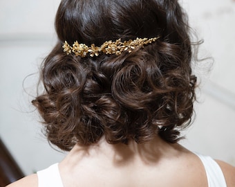 Gold Bride Headband - Gold Wedding Headpiece - Gold Bridal Tiara  - Gold crown Bridal Hair Accessory