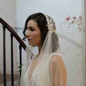 Luxury Beaded Juliet Cap Wedding Veil , Kate moss style veil, 1930s Bridal Veil, Champagne Juliet Cap Veil image 1