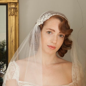 Juliet Cap Veil with  lace  - Kate Moss Wedding  veil - 1930s style veil - ivory chapel length veil - cathedral length veil