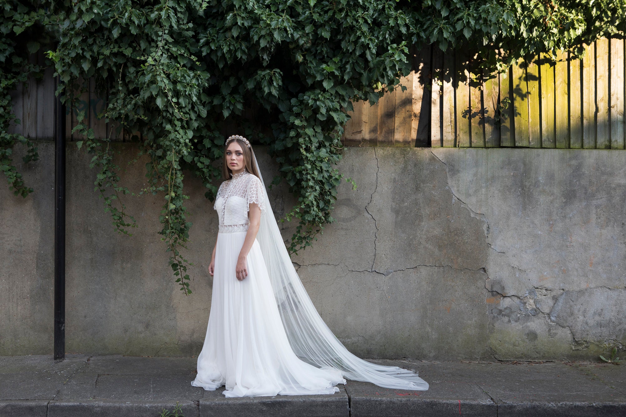Beautiful 4ft off white veil & crystal tiara. Ivory Drop Veil - Wedding Veil and Tiara - Chapel Length  main image 4