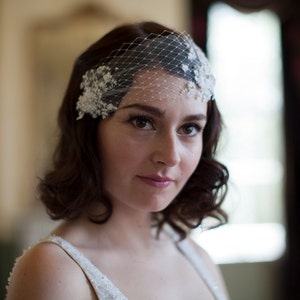 Wedding Head Piece with Lace and Crystal Rhinestones silk tulle and french net, white,ivory or champagne,Agnes hart image 3