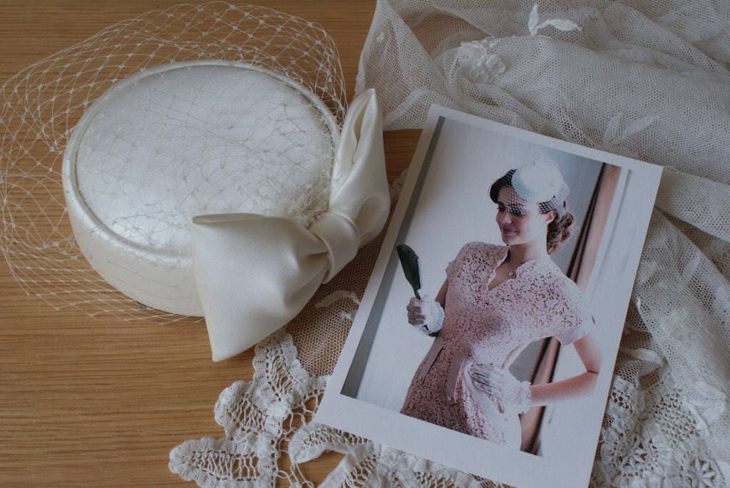 Ivory Pillbox Hat With Birdcage Veil 