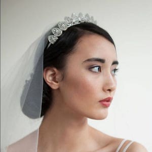 Vintage Wedding Veil and Tiara Bridal Crown Antique style Headpiece and ivory drop veil Art Deco Veil image 3