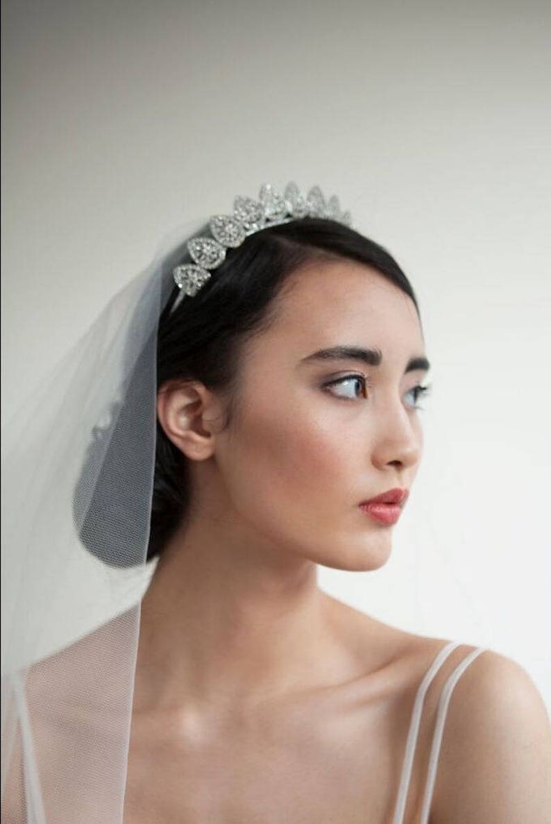 Vintage Wedding Veil and Tiara Bridal Crown Antique style Headpiece and ivory drop veil Art Deco Veil image 3