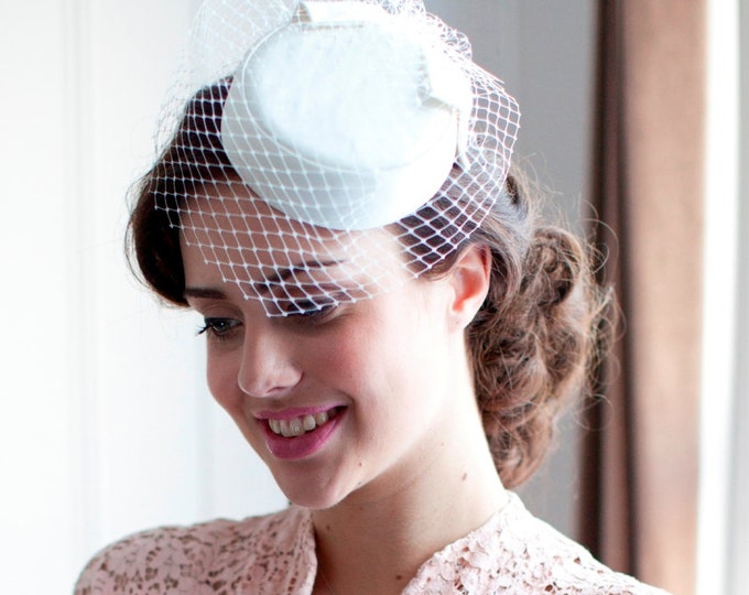 Ivory Pillbox Hat With Birdcage Veil 
