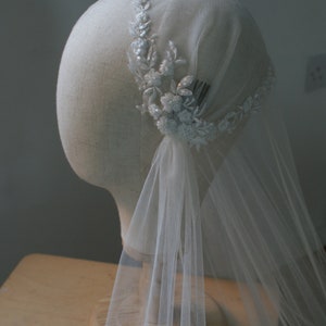 Luxury Beaded Juliet Cap Wedding Veil , Kate moss style veil, 1930s Bridal Veil, Champagne Juliet Cap Veil image 9